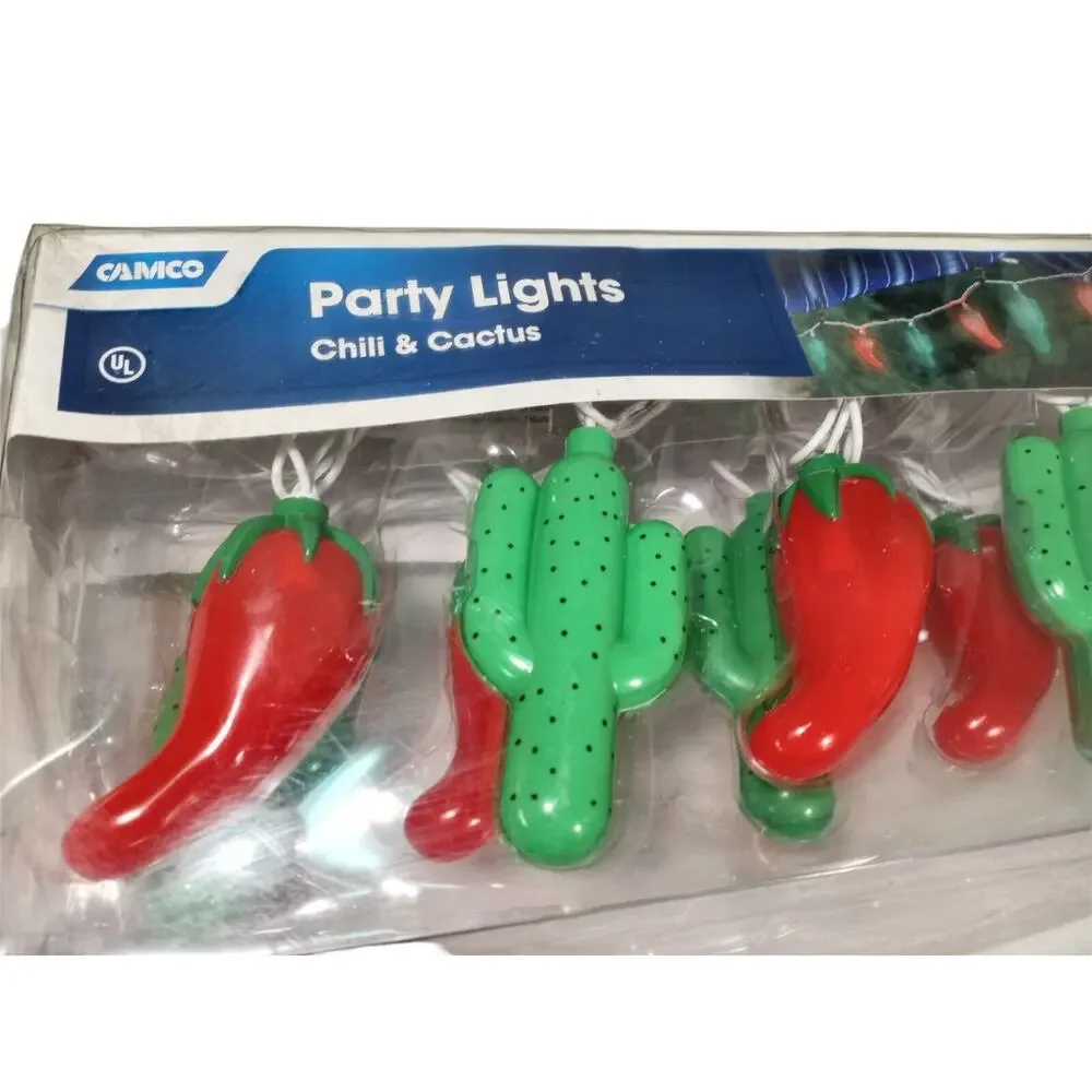 Camco 42659 8' Chili & Cactus 10‎ Party Lights Patio Decor Red Green